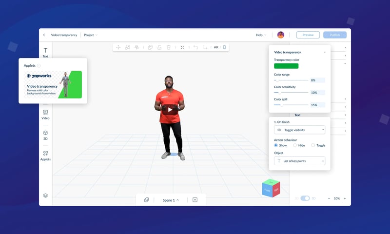 We are delighted to announce the latest update to Zapworks Designer that includes 5 new functionalities, alpha video applet, toggle visibility actions, menu scenes, improved lighting and support for SCORM.