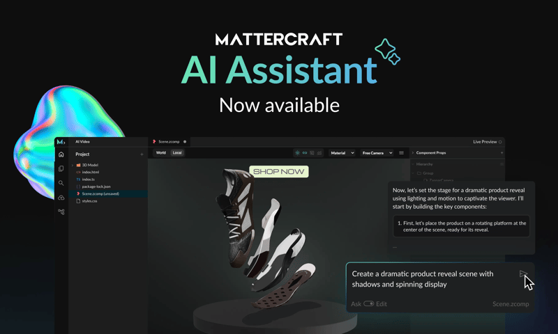 We’re thrilled to announce the launch of AI Assistant in Mattercraft! Supercharge your creativity today with Ask, Edit and Code Completion modes.